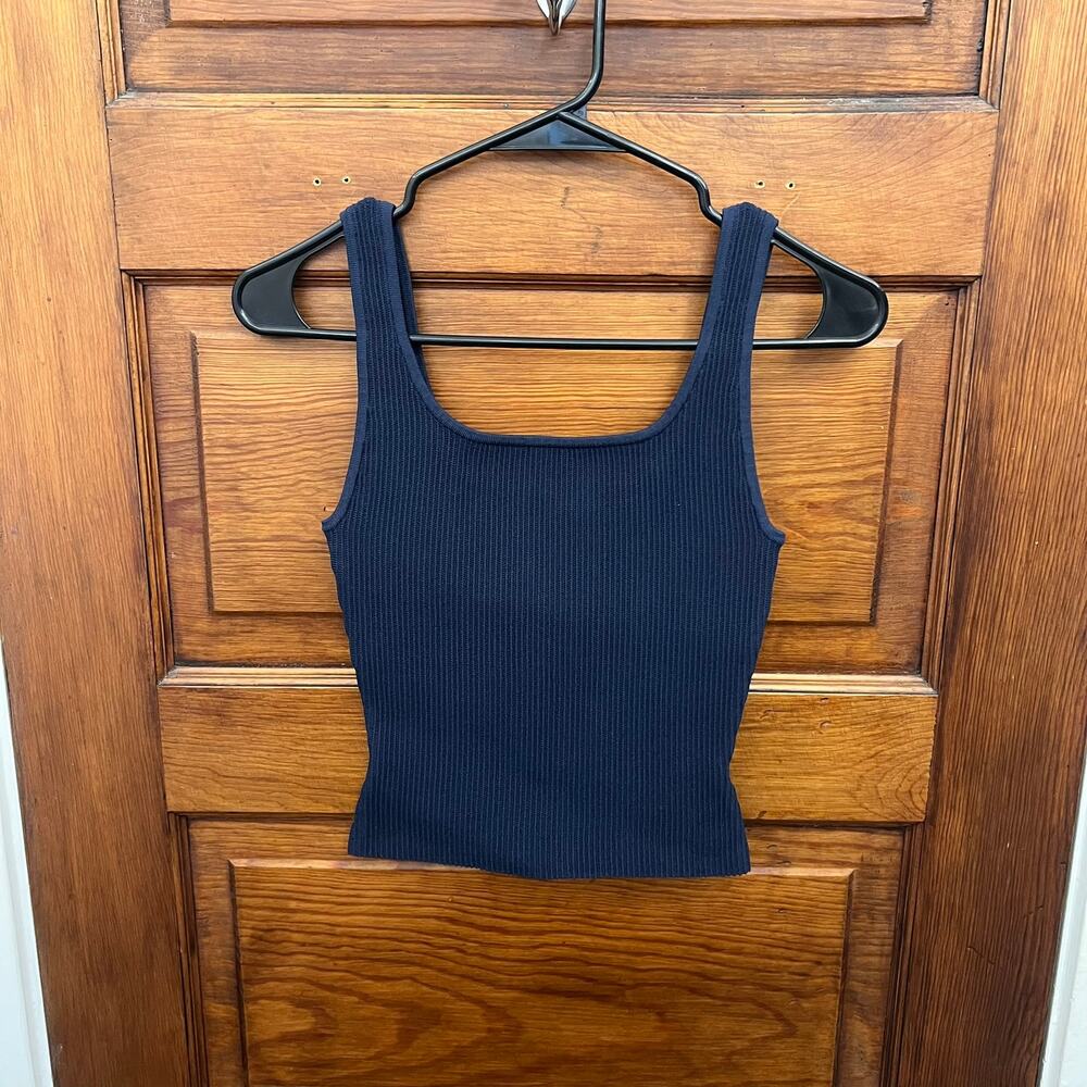 Aritzia Babaton Women's Sculpt Knit Squareneck Cropped Tank Sz XS NWT's Navy $68